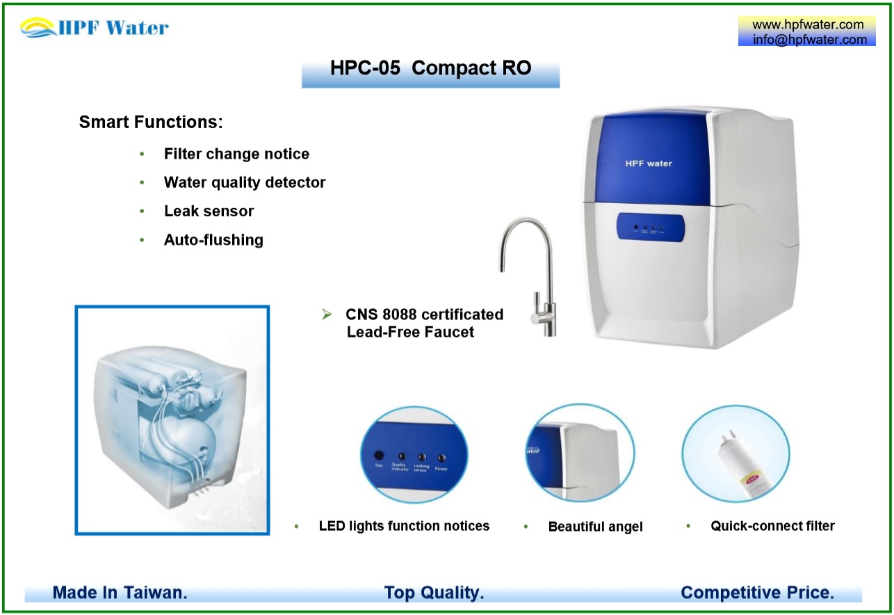 Compact RO with Filter Changing notice,  Water Quality Detector, Leaking Sensor,  Auto-flushing Functions